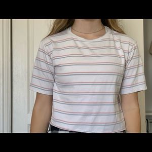 pink blue and white striped crop